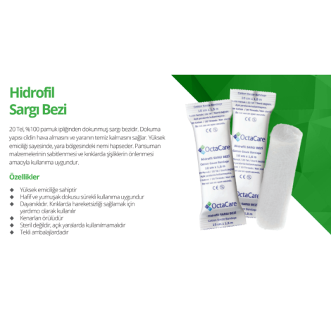 OctaCare Hidrofil Sargı Bezi 10 cm x 10 m	10 Adet