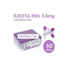 50 Adet Kan Alma Tüpü, Mor Kapak, K2E K2EDTA 2ml 3.6mg 13x75mm, Bd Vacutainer